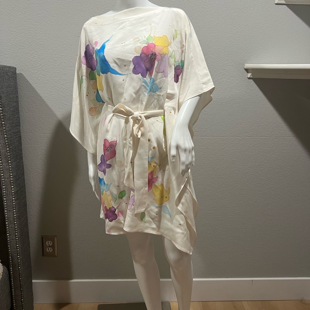 Balessa Floral Print White Kaftan Dress